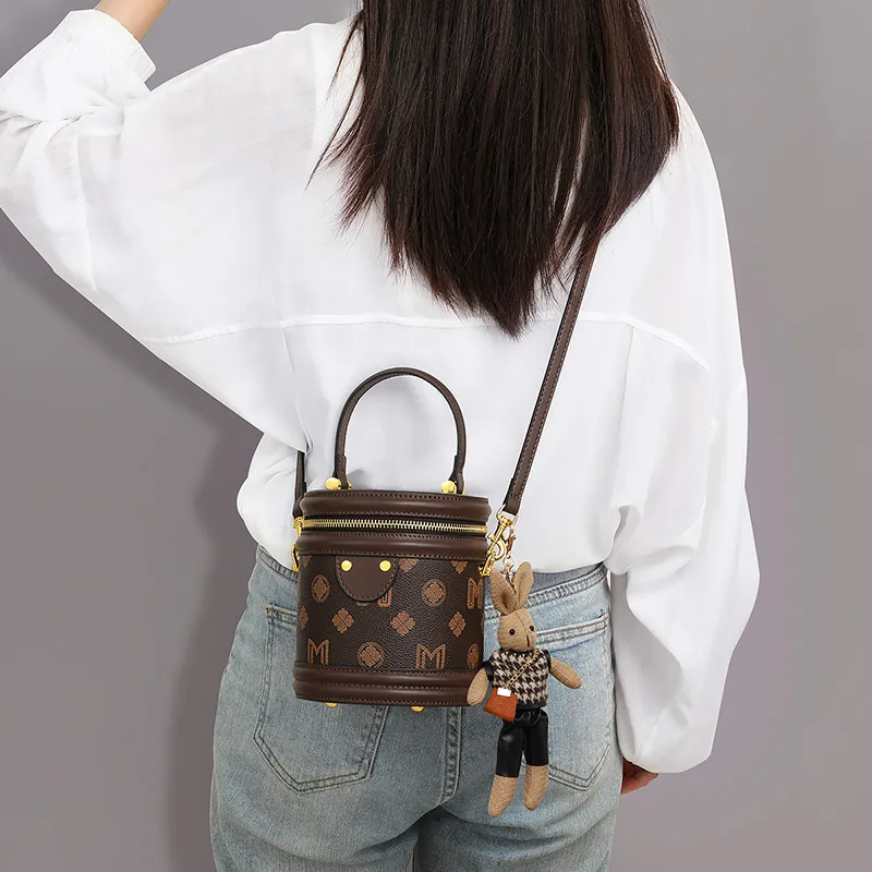 VINEY Synthetic Leather Bucket Bag Shoulder Bag Crossbody Bag Handbag Small Size Women's Coffee-1