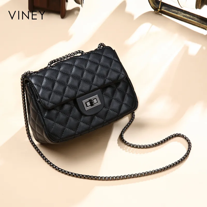 VINEY Cow Leather Crossbody Bag Shoulder Bag Small Square Bag Regular Women's Classic Black-2