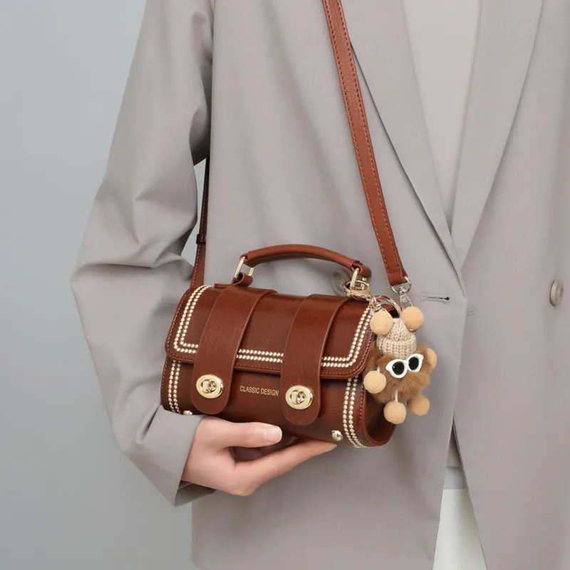 VINEY Cow Leather Crossbody Bag Shoulder Bag Handbags Small Size Women's Coffee-2