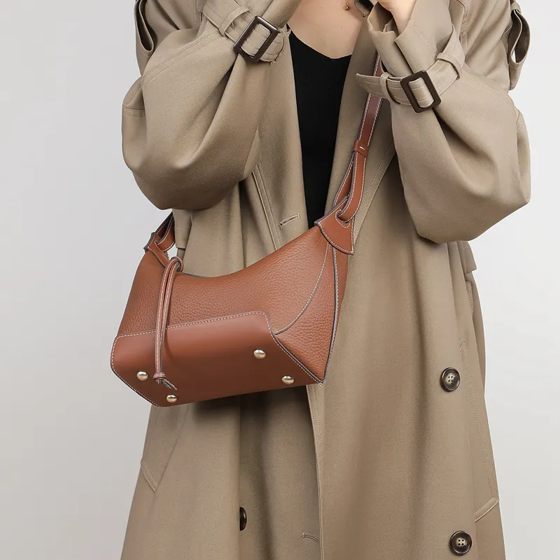 VINEY Cow Leather Shoulder Bag, Crossbody Bag, Tote Bag Regular Women's Dark Brown-3