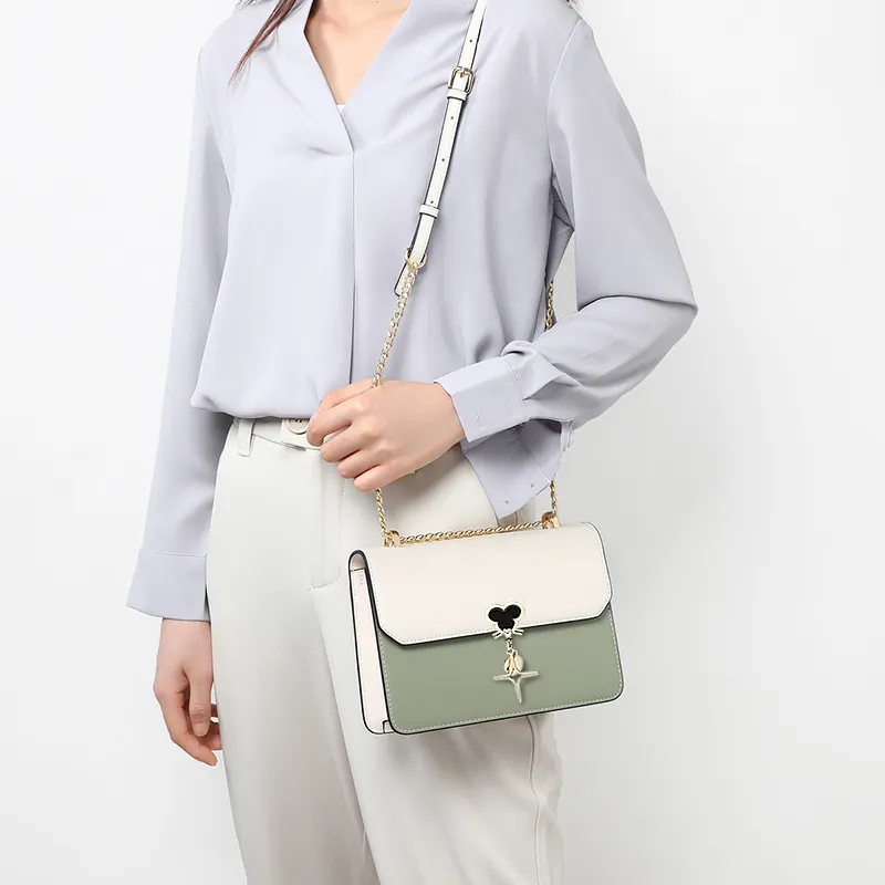 VINEY Cow Leather Small Square Bag Crossbody Bag Shoulder Bag Small Size Women's Cream Green-6