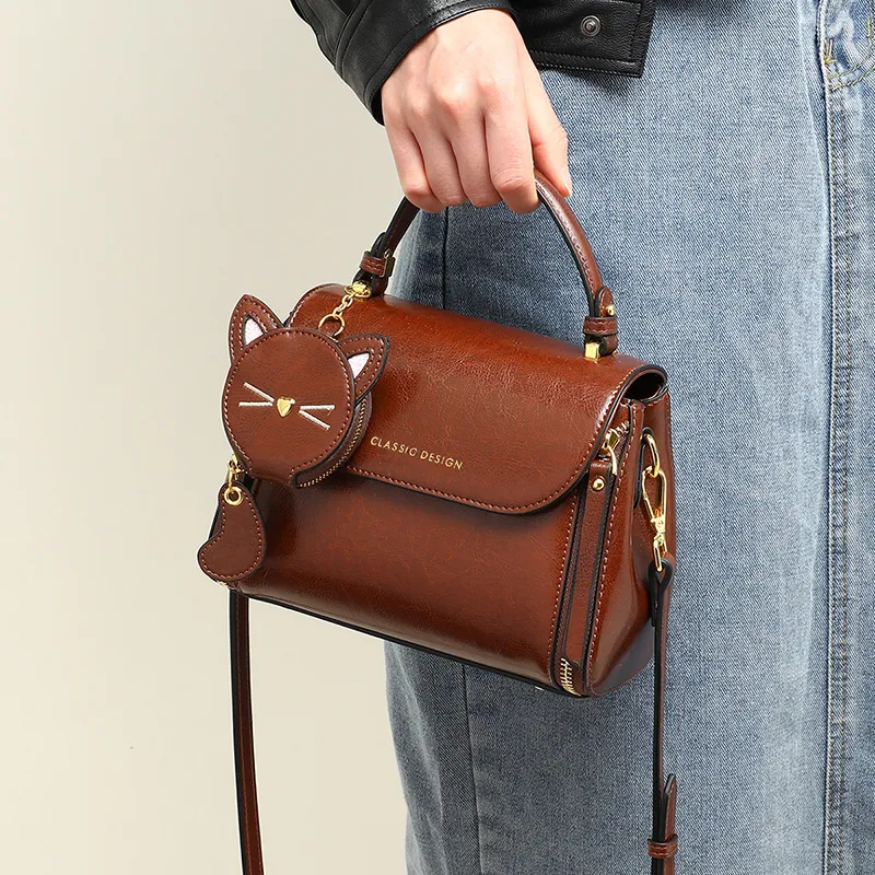 VINEY Cow Leather Handbag, Shoulder Bag, Crossbody Bag Regular Women's Coffee-1