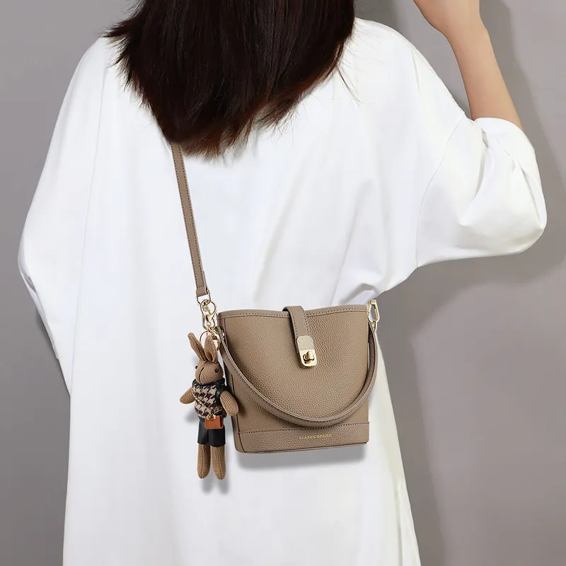VINEY Cow Leather Patchwork Synthetic Leather Bucket Bags Handbags Women's Elephant Gray-4