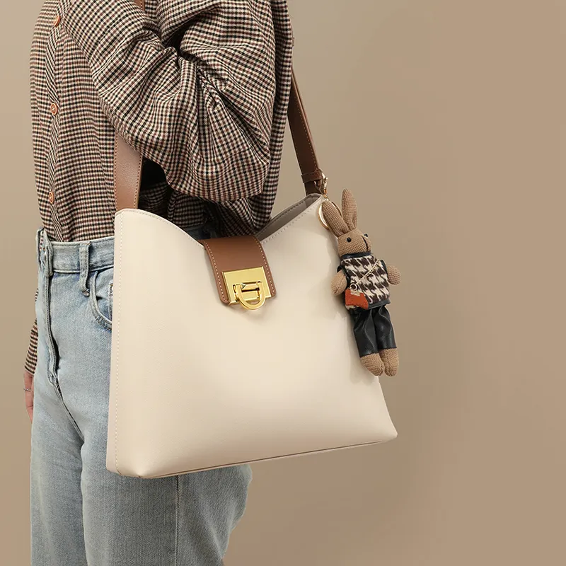 VINEY Cow Leather Bucket Bags Crossbody Bag Shoulder Bag Large Size Women's Caramel-12
