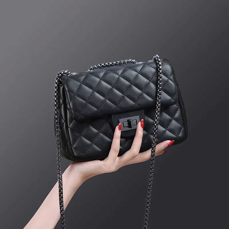VINEY Cow Leather Crossbody Bag Shoulder Bag Small Square Bag Regular Women's Classic Black-1