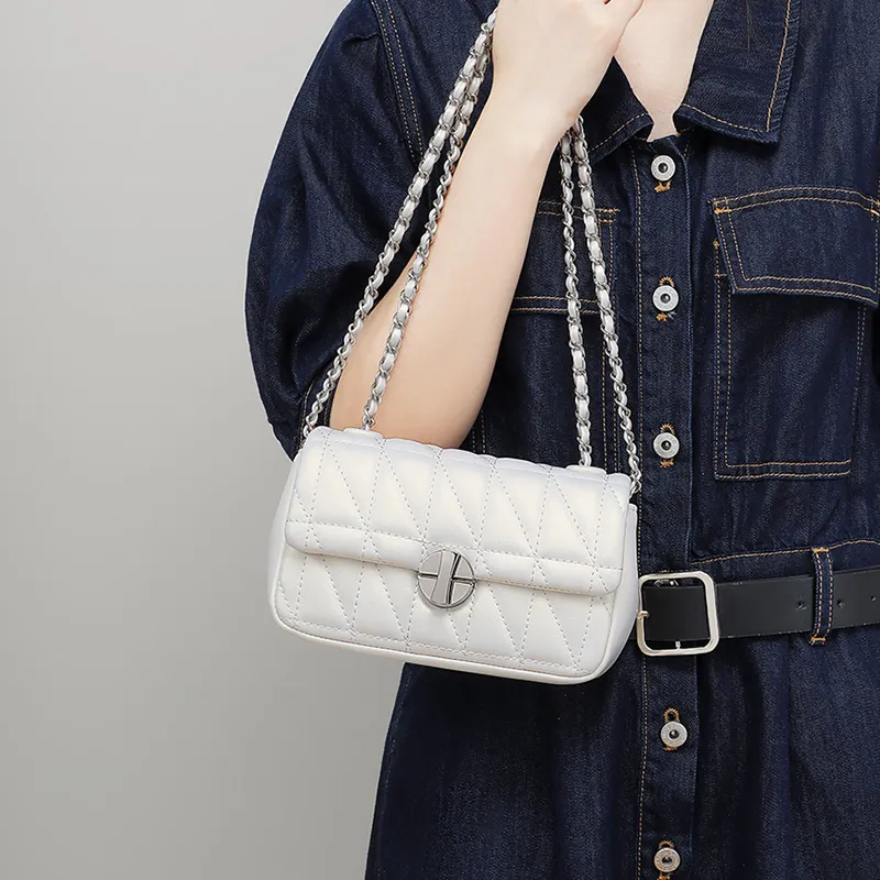 VINEY Synthetic Leather Small Square Bag Shoulder Bag Crossbody Bag Small Size Women's Spring Light Pearl White-4