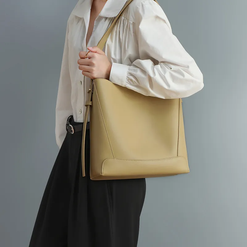 VINEY Cow Leather Shoulder Bag, Crossbody Bag, Bucket Bag Large Size Women's Cocoa Brown-5
