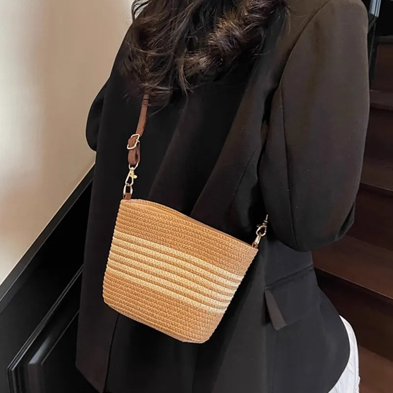 VINEY Fabric Shoulder Bag, Crossbody Bag Regular Women's Black Stripe/white Stripe-5