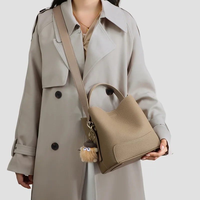VINEY Cow Leather Shoulder Bag Crossbody Bag Bucket Bag Regular Women's Elephant Gray-2