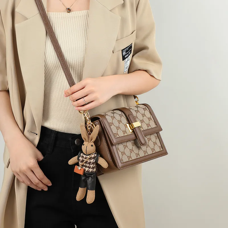 VINEY Synthetic Leather Shoulder Bag Crossbody Bag Small Square Bag Small Size Women's Coffee-3
