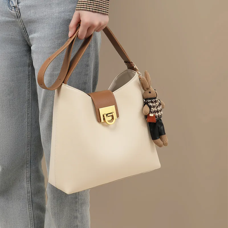 VINEY Cow Leather Bucket Bags Crossbody Bag Shoulder Bag Large Size Women's Caramel-11