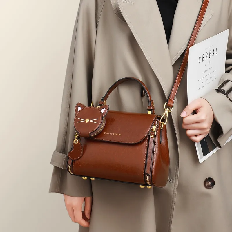 VINEY Cow Leather Handbag, Shoulder Bag, Crossbody Bag Regular Women's Coffee-3