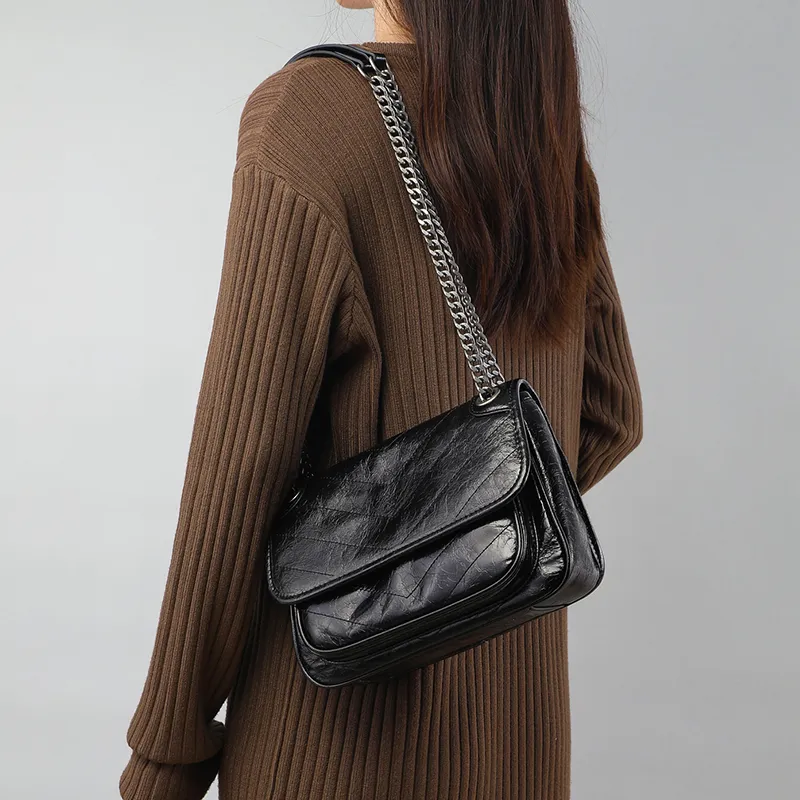 VINEY Cow Leather Crossbody Bag Shoulder Bag Small Square Bag Regular Women's Black-3