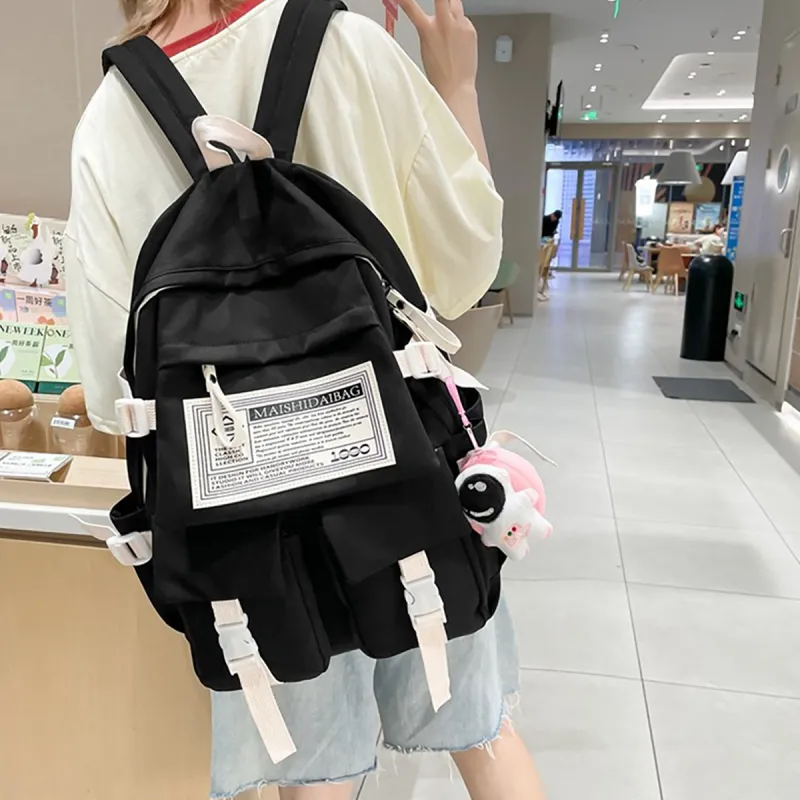 VINEY Nylon Fabric Backpack Laptop Bag Large Size Women's White-7