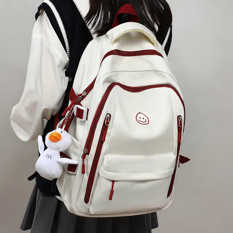 VINEY Fabric Backpack Unisex White & Red/White & Blue-1