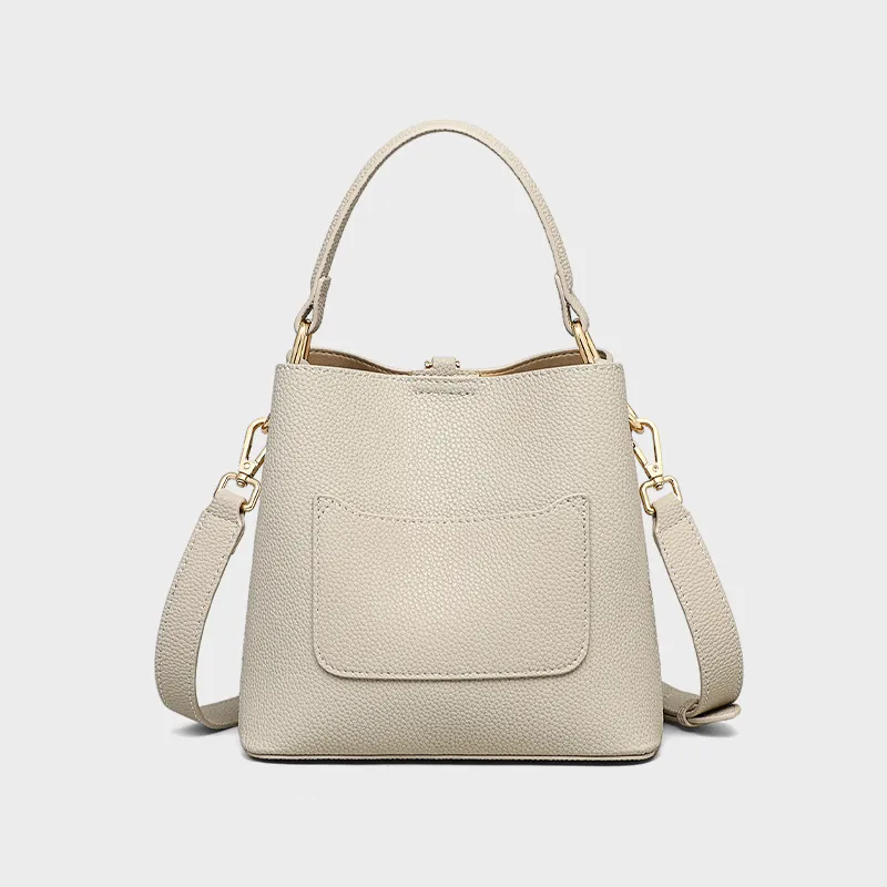 VINEY Cow Leather Handbag, Shoulder Bag, Crossbody Bag, Bucket Bag Regular Women's Ecru-4