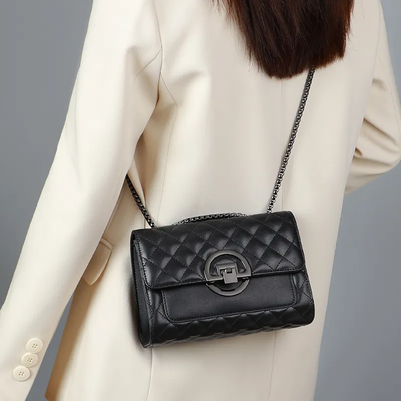VINEY Cow Leather Shoulder Bag Crossbody Bag Small Square Bag Regular Women's Black-3