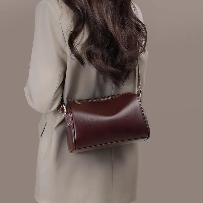 VINEY Cow Leather Patchwork Synthetic Leather Shoulder Bag Crossbody Bag Women's Wine Coffee-2