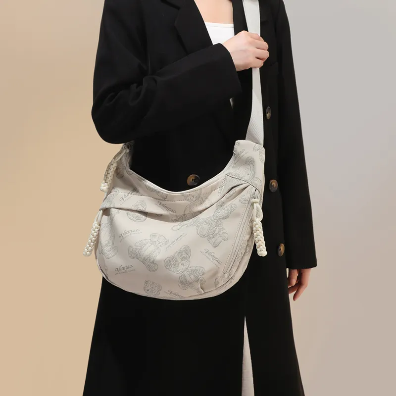 VINEY Fabric Shoulder Bag, Crossbody Bag Regular Women's Ecru-4