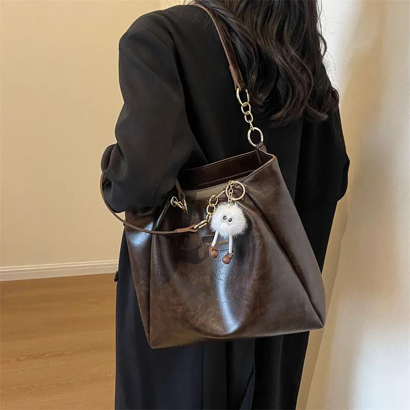 VINEY Synthetic Leather Shoulder Bag Shopping Bag Tote Bag Large Size Women's Coffee-4