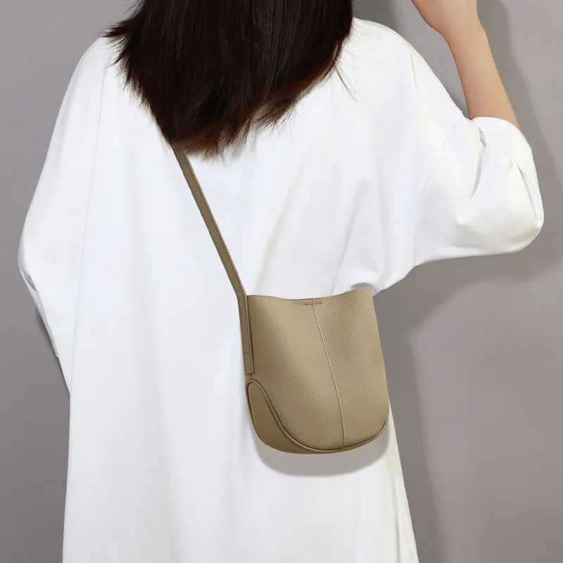 VINEY Cow Leather Shoulder Bag, Crossbody Bag, Bucket Bag Regular Women's Elephant Gray-1