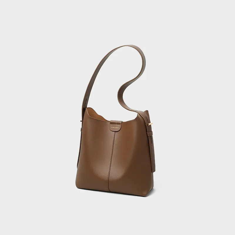 VINEY Cow Leather One Shoulder Crossbody Bucket Bag Regular Women's Coffee-4
