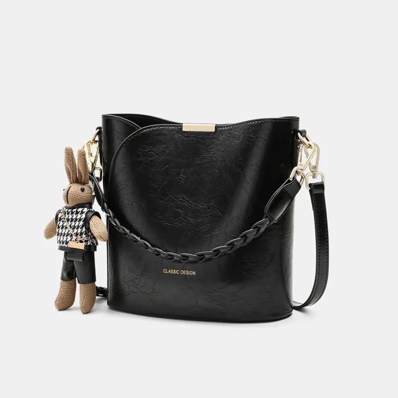 VINEY Cow Leather Shoulder Bag Crossbody Bag Bucket Bag Handbag Regular Women's Coffee/Black-8