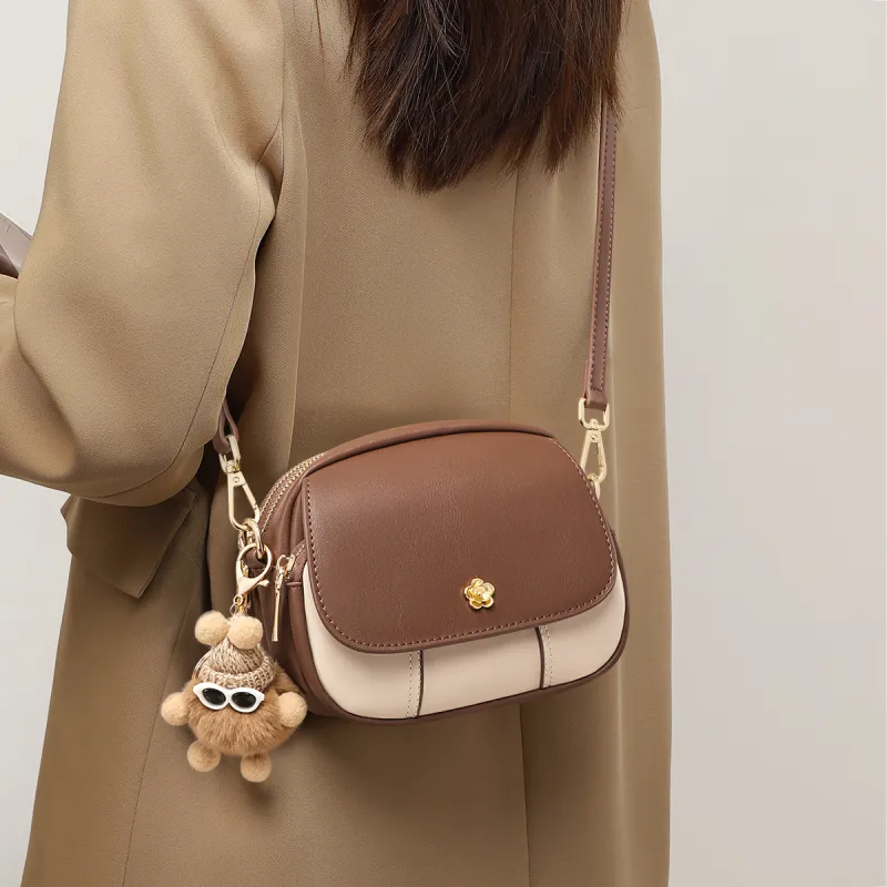 VINEY Cow Leather Shoulder Bag, Crossbody Bag Regular Women's White & Coffee-1
