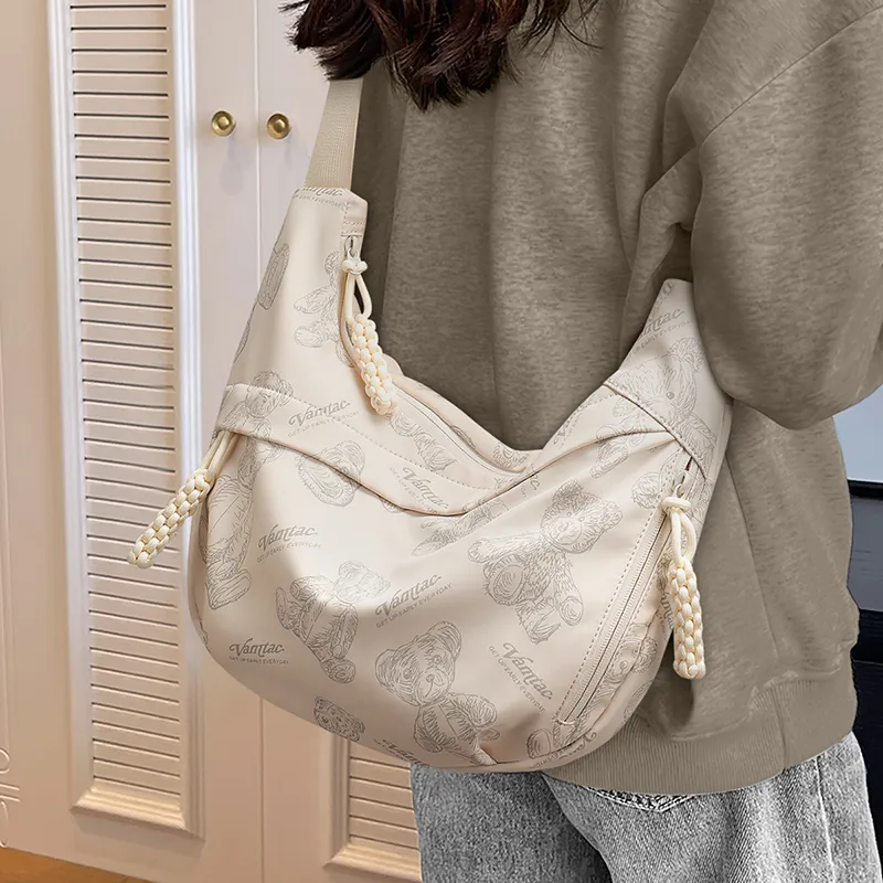 VINEY Fabric Shoulder Bag, Crossbody Bag Regular Women's Ecru-1