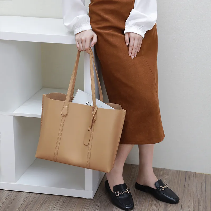 VINEY Cow Leather Shoulder Bag, Tote Bag, Shopping Bag Large Size Women's Smoke Gray-14