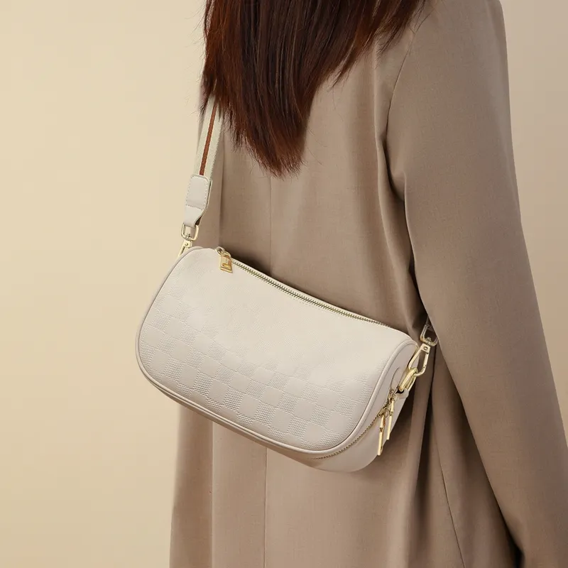 VINEY Cow Leather Shoulder Bag, Crossbody Bag Regular Women's Black/White-6