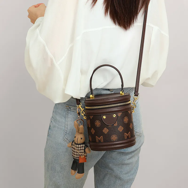 VINEY Synthetic Leather Bucket Bag Shoulder Bag Crossbody Bag Handbag Small Size Women's Coffee-2