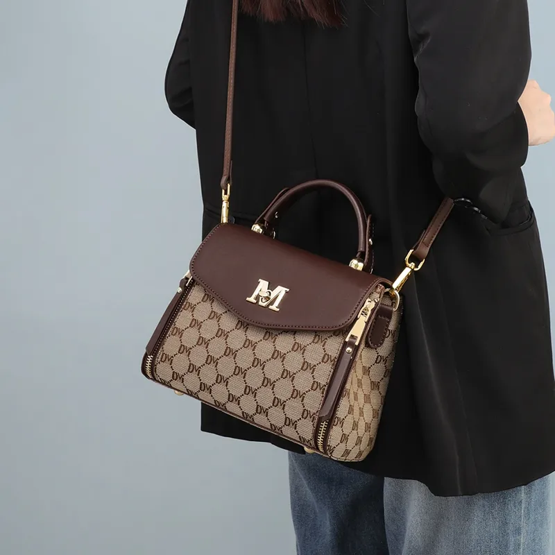 VINEY Fabric With Synthetic Leather Crossbody Bag Shoulder Bag Handbag Mom Bag Medium Size Women's Coffee/Earth Yellow-3