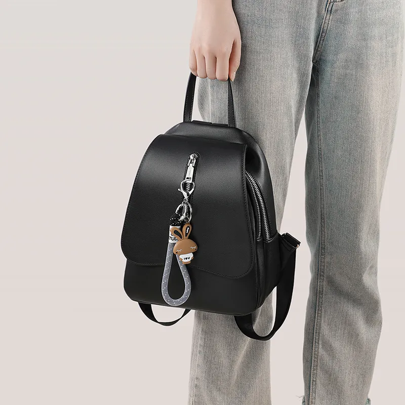 VINEY Cow Leather Backpack Regular Women's Black-2