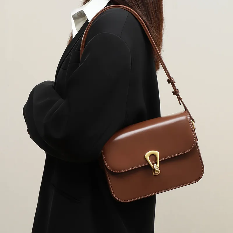 VINEY Cow Leather Underarm Small Square Bag Shoulder Bag Trumpets Women's Coffee-8