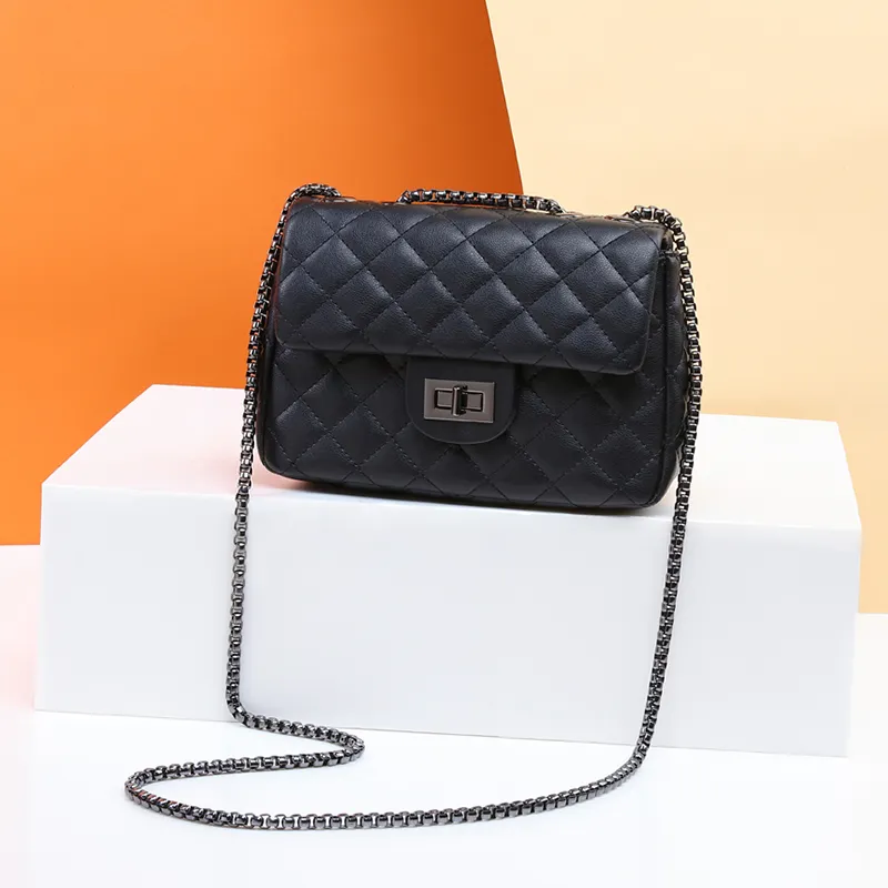 VINEY Cow Leather Crossbody Bag Shoulder Bag Small Square Bag Regular Women's Classic Black-3
