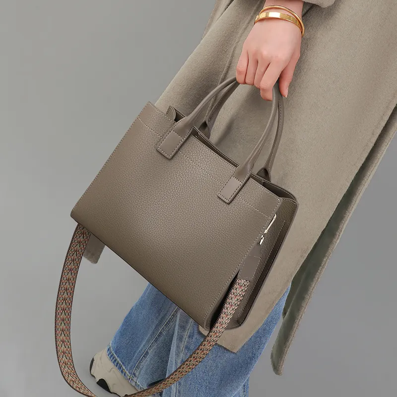 VINEY Cow Leather One Shoulder Tote, Crossbody Mom Bag Tubas Women's Gray-1