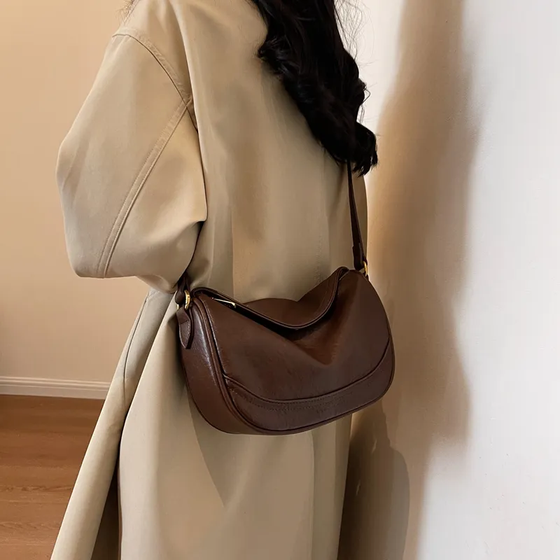VINEY Cow Leather Shoulder Bag, Crossbody Bag, Pillow Bag Regular Women's Brown-2