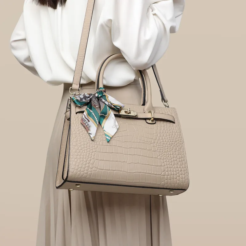 VINEY Cow Leather Handbag, Shoulder Bag, Crossbody Bag Regular Women's White/Apricot-8