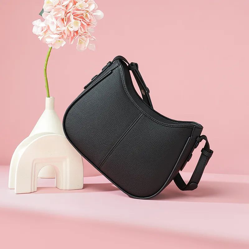 VINEY Cow Leather Crossbody Bag, Shoulder Bag Regular Women's Black-1