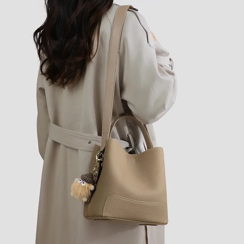 VINEY Cow Leather Shoulder Bag Crossbody Bag Bucket Bag Regular Women's Elephant Gray-1