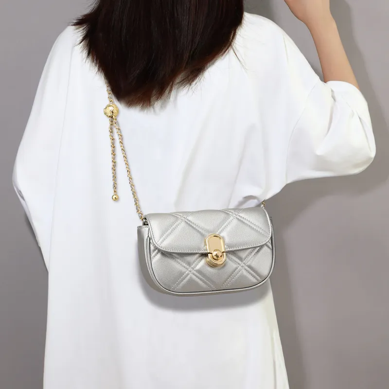 VINEY Cow Leather Shoulder Bag, Crossbody Bag Regular Women's Silver-1