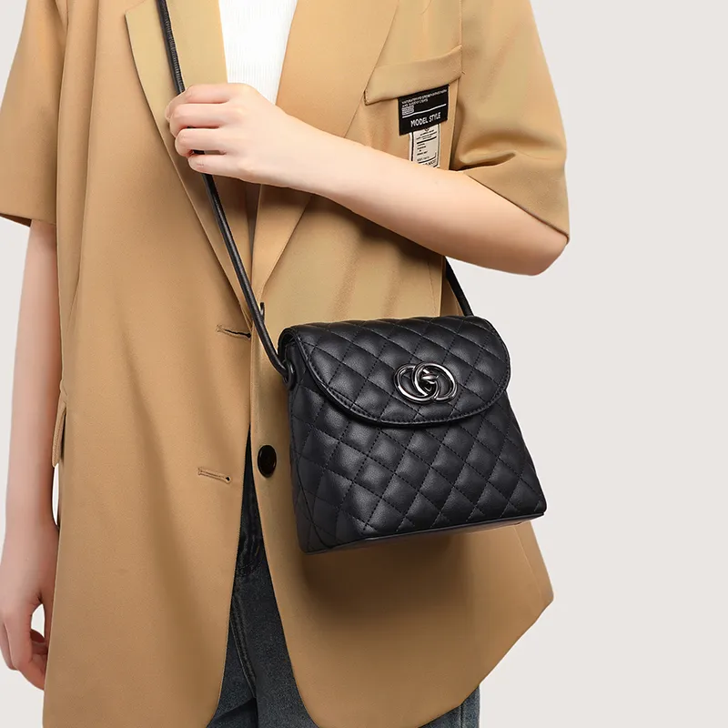 VINEY Cow Leather Shoulder Bag, Crossbody Bag Trumpets Women's Black-4