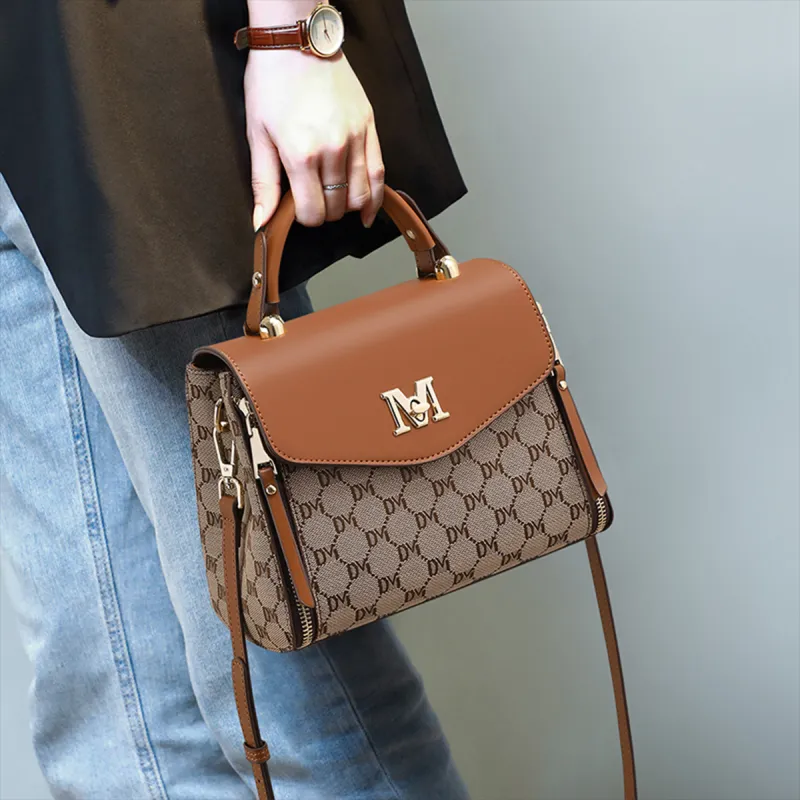 VINEY Fabric With Synthetic Leather Crossbody Bag Shoulder Bag Handbag Mom Bag Medium Size Women's Coffee/Earth Yellow-7