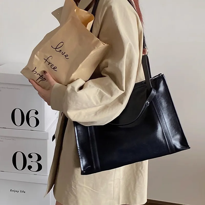 VINEY Cow Leather Tote Bag Shopping Bag Crossbody Bag Shoulder Bag Large Size Women's Brown/Black-6