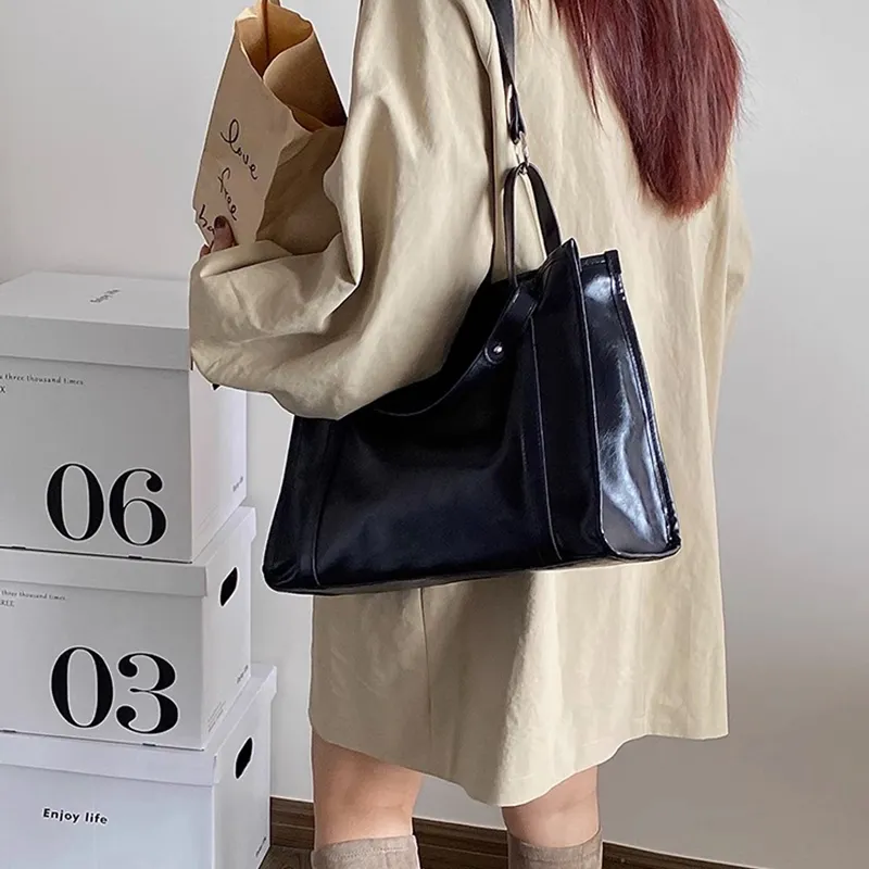 VINEY Cow Leather Tote Bag Shopping Bag Crossbody Bag Shoulder Bag Large Size Women's Brown/Black-7