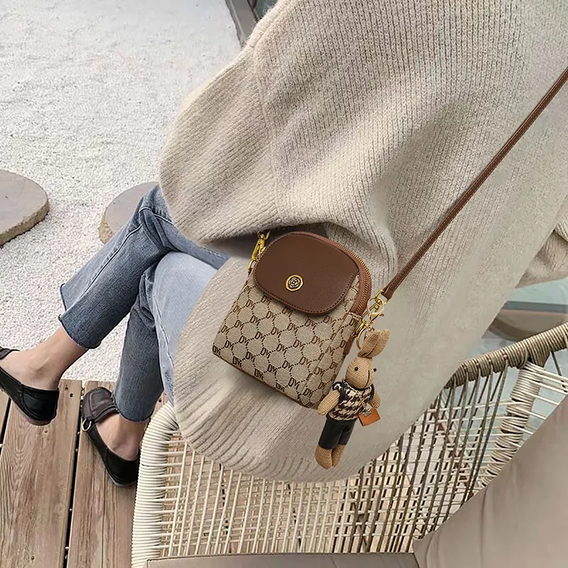VINEY Fabric Shoulder Bag, Crossbody Bag, Cell Phone Pouch Regular Women's Khaki-1