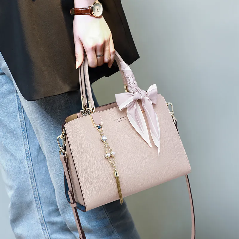 VINEY Cow Leather Handbag Crossbody Bag Shoulder Bag Mom Bag Large Size Women's Beige Apricot-2