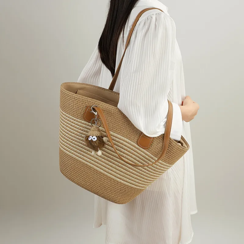 VINEY Fabric Handbag Shoulder Bag Tote Bucket Bag Large Size Women's Brown/Brown Black-2