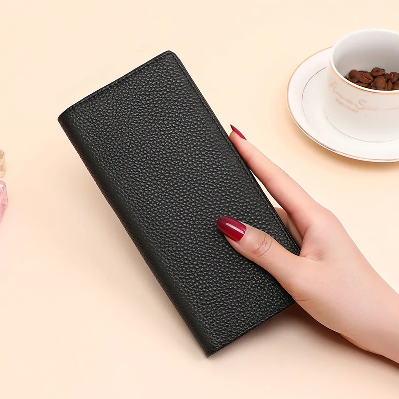 VINEY Cow Leather Wallet, Leather Case, Clutch Trumpets Men's Black-1